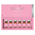 Suisselle CELL-DMX YOUTH RESTORE PDRN – geöffnete rosa Produktverpackung mit 6 Vials à 5 ml