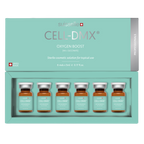 Suisselle CELL-DMX OXYGEN BOOST – geöffnete türkisfarbene Produktverpackung mit 6 Vials à 5 ml