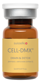 Suisselle CELL-DMX DRAIN & DETOX – einzelne 5-ml-Glasampulle mit gelbem Etikett